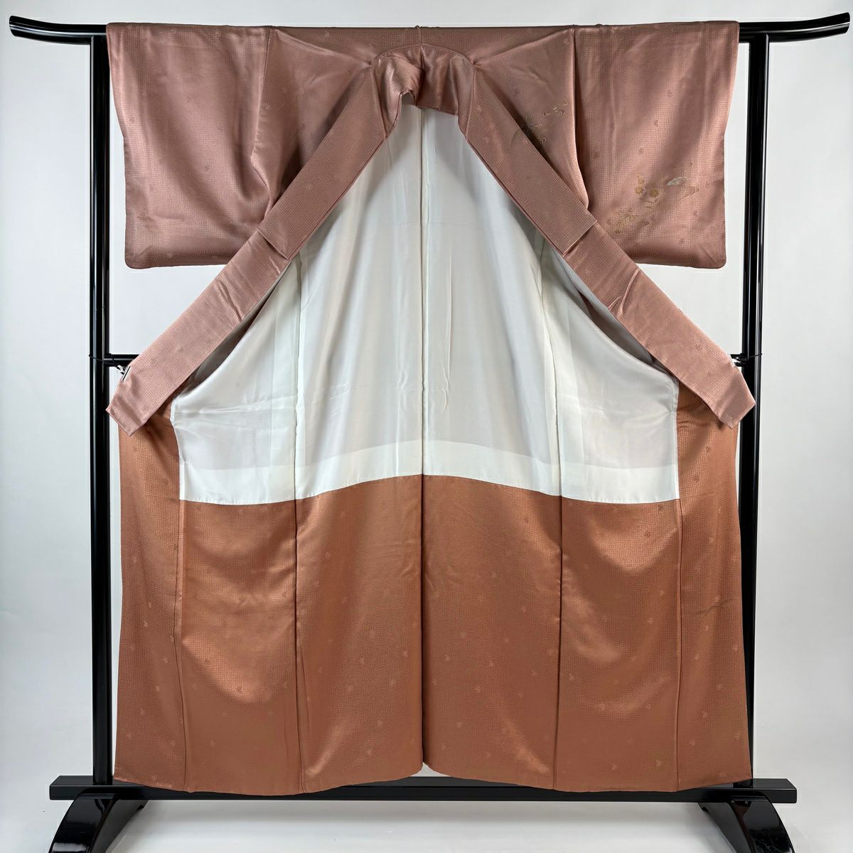 訪問服 身長158cm 袖長62.5cm S 雙層 草花紋紋 流水刺繡 金銀彩 粉米色 純蠶絲 優品級