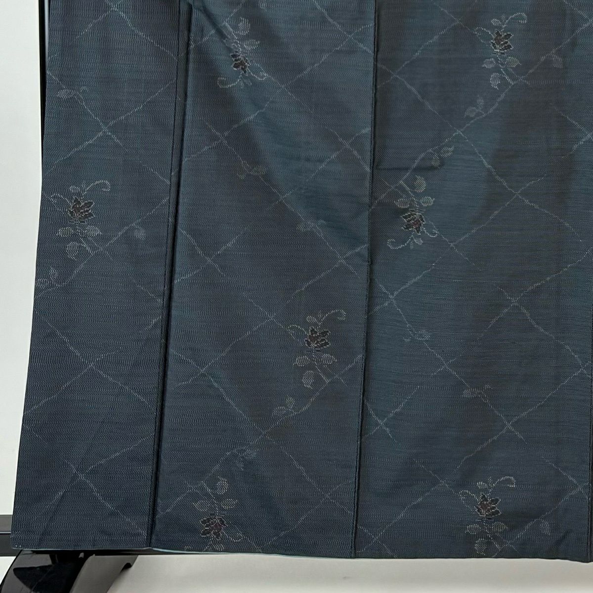【美品】 紬織 身長163cm 袖長61.5cm S 雙層 大和 菱 草花紋 深藍 純蠶絲 優品級