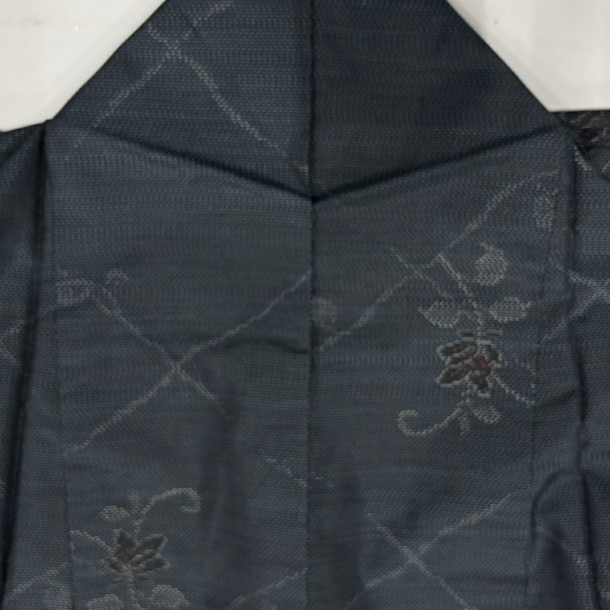 【美品】 紬織 身長163cm 袖長61.5cm S 雙層 大和 菱 草花紋 深藍 純蠶絲 優品級