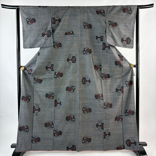 【美品】 紬織織 身長166.5cm 袖長63cm S 雙層 草花紋紋 黑灰 純蠶絲 優品級