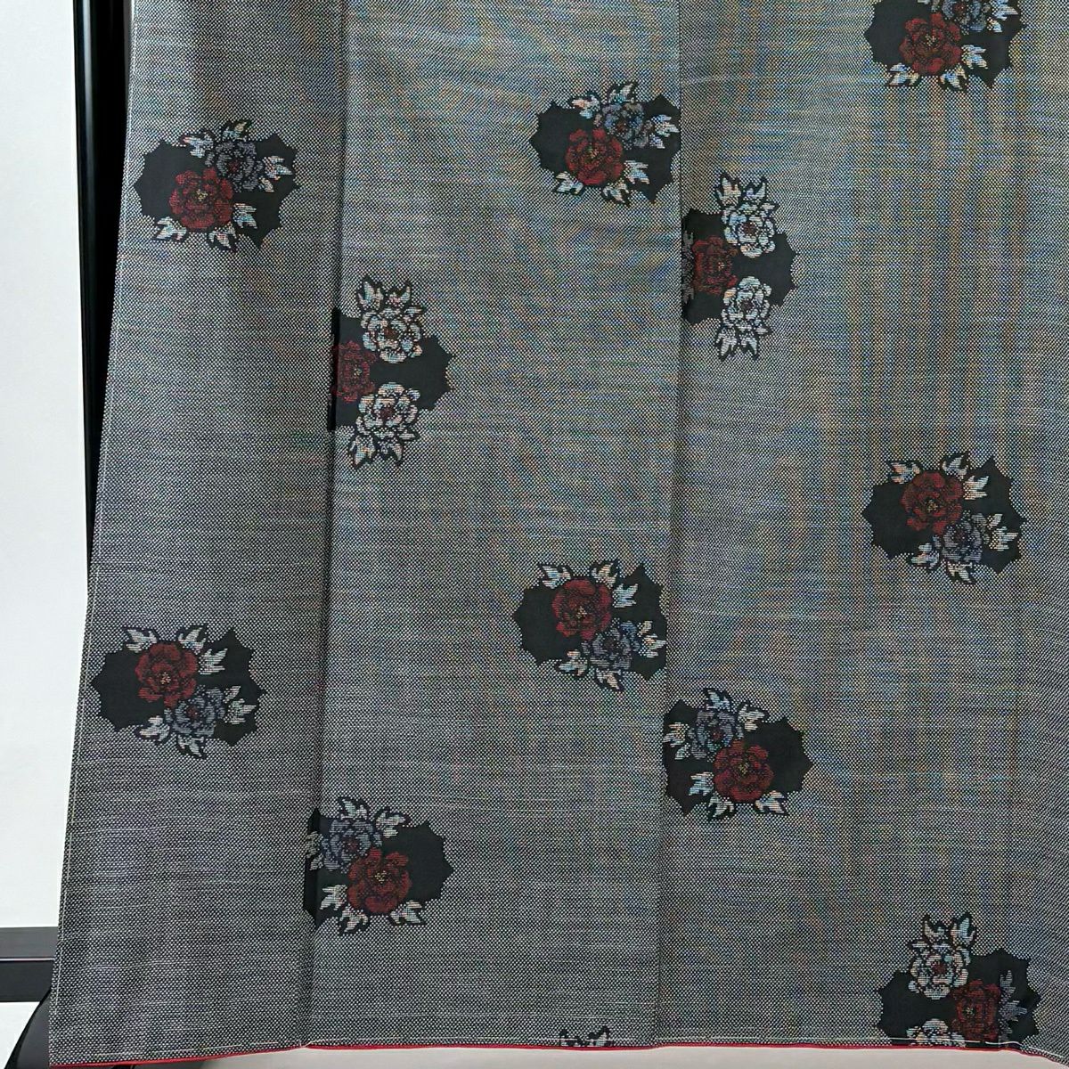 【美品】 紬織織 身長166.5cm 袖長63cm S 雙層 草花紋紋 黑灰 純蠶絲 優品級