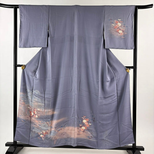 付下 身長157cm 袖長62cm S 雙層 松樹竹子梅花 菊花 漸層 薄紫 純蠶絲 優品級