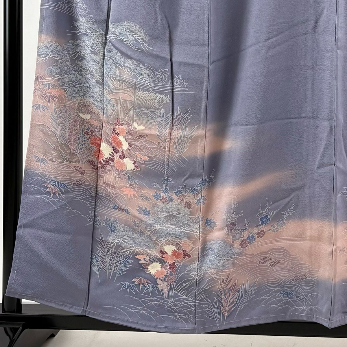付下 身長157cm 袖長62cm S 雙層 松樹竹子梅花 菊花 漸層 薄紫 純蠶絲 優品級