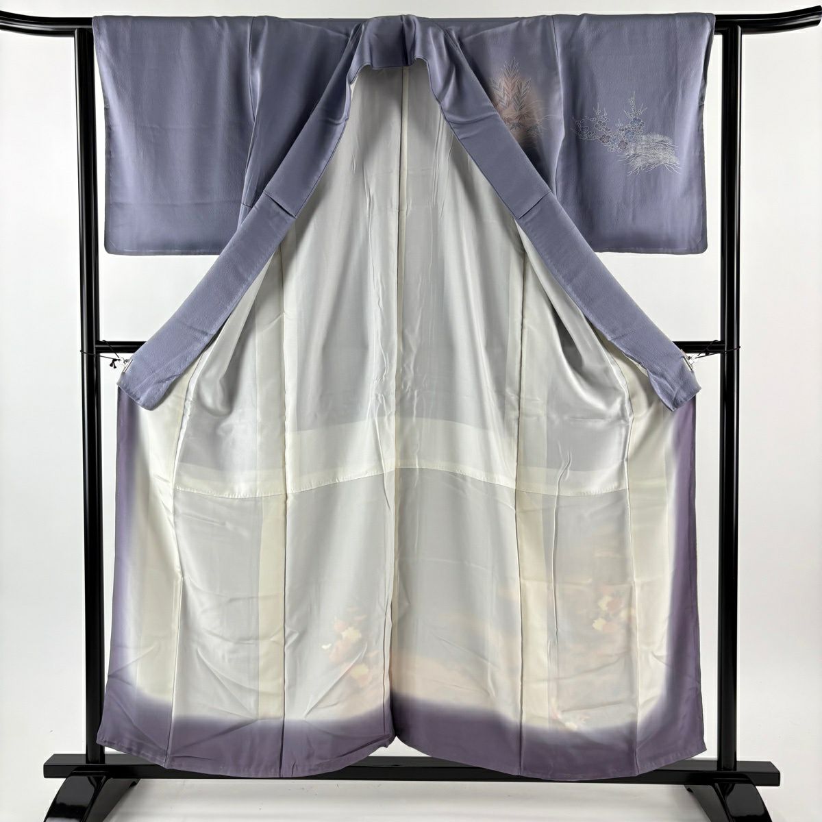 付下 身長157cm 袖長62cm S 雙層 松樹竹子梅花 菊花 漸層 薄紫 純蠶絲 優品級