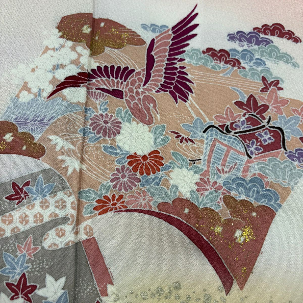 付下 身長161.5cm 袖長64.5cm M 雙層 冊子 御所車 金銀彩 漸層 粉紅 純蠶絲 優品級