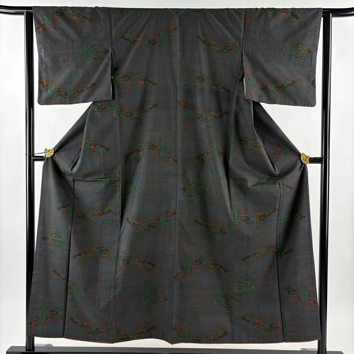 紬織 身長152.5cm 袖長62.5cm S 雙層 風景 建物 深藍 純蠶絲 優品級