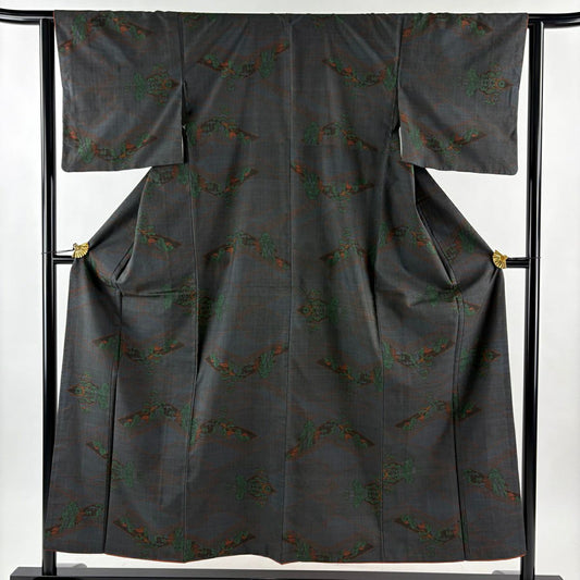 紬織 身長152.5cm 袖長62.5cm S 雙層 風景 建物 深藍 純蠶絲 優品級