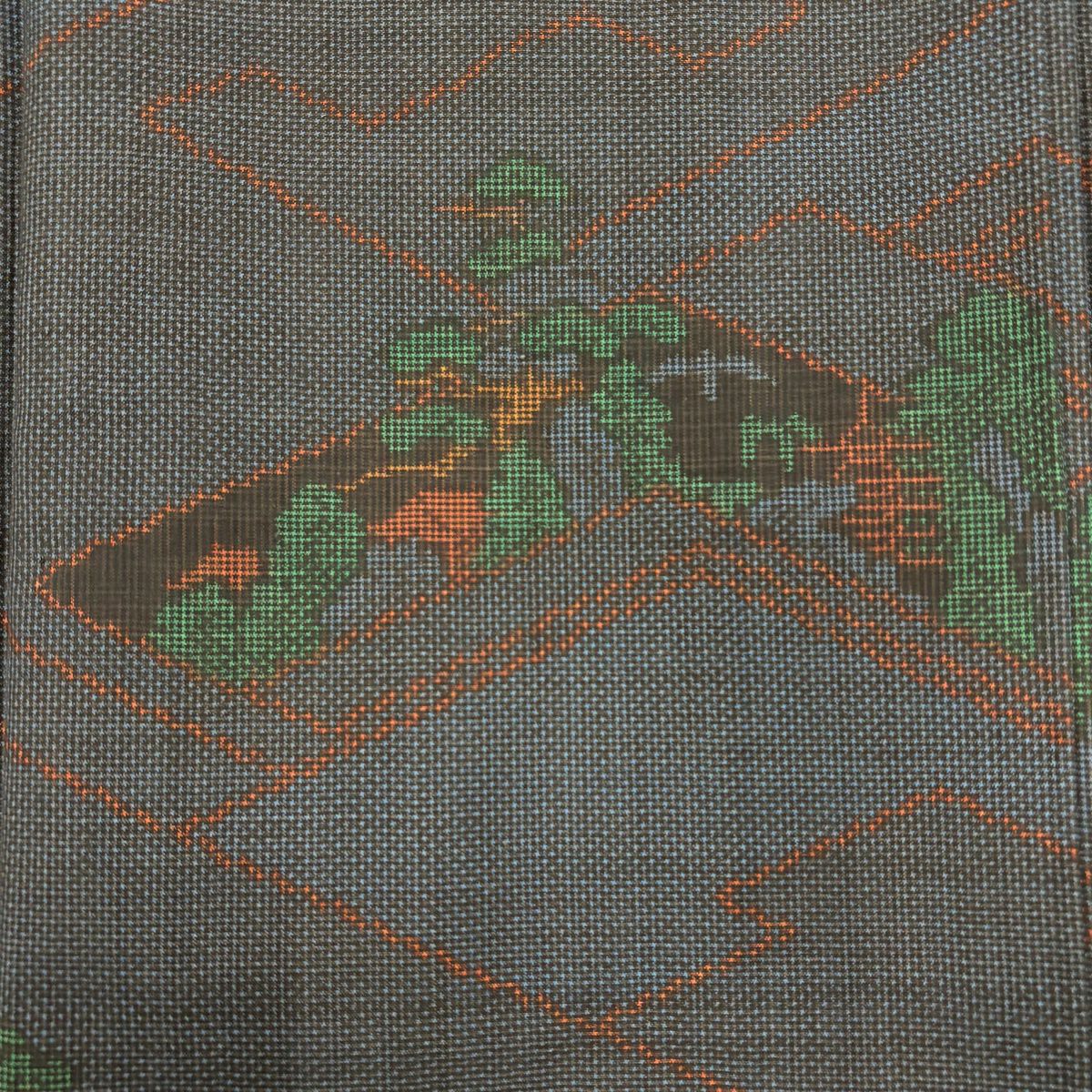 紬織 身長152.5cm 袖長62.5cm S 雙層 風景 建物 深藍 純蠶絲 優品級