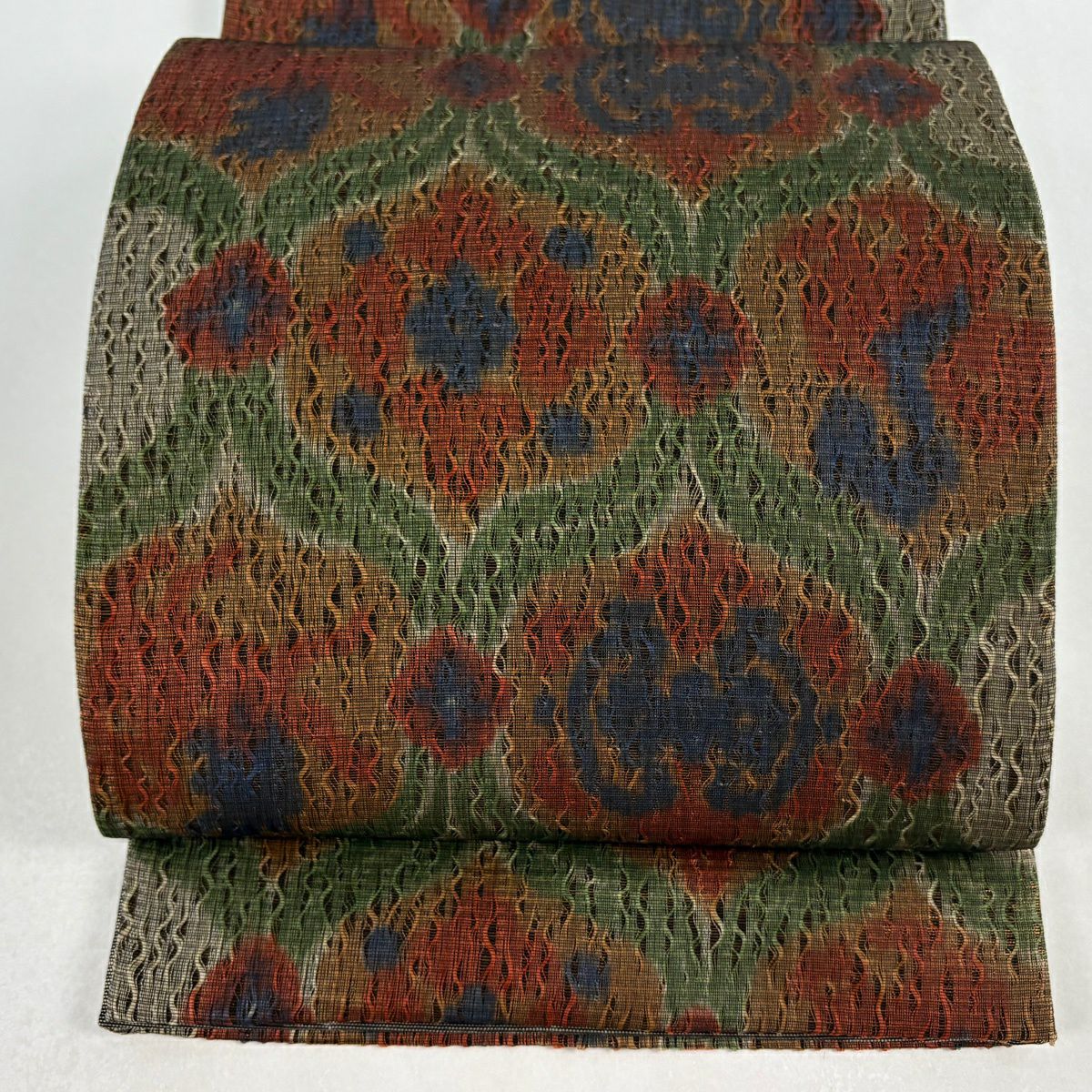 【美品】 袋帶 秀品級 幾何圖案 金絲 淺茶 全通 純蠶絲