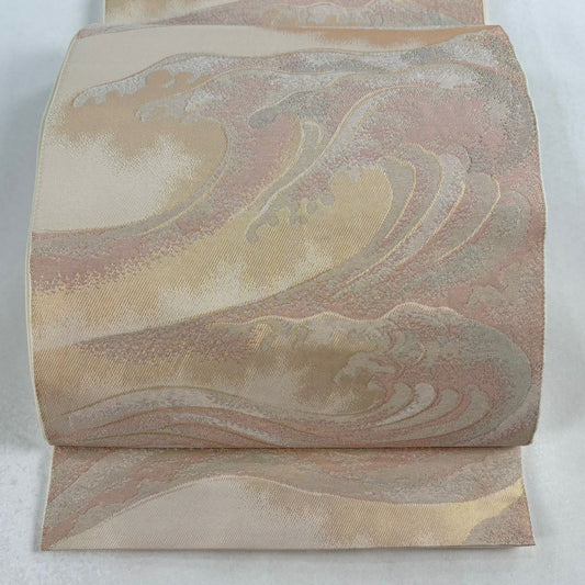 袋帶 秀品級 切金錦 波頭 白金絲 米色 六通 純蠶絲