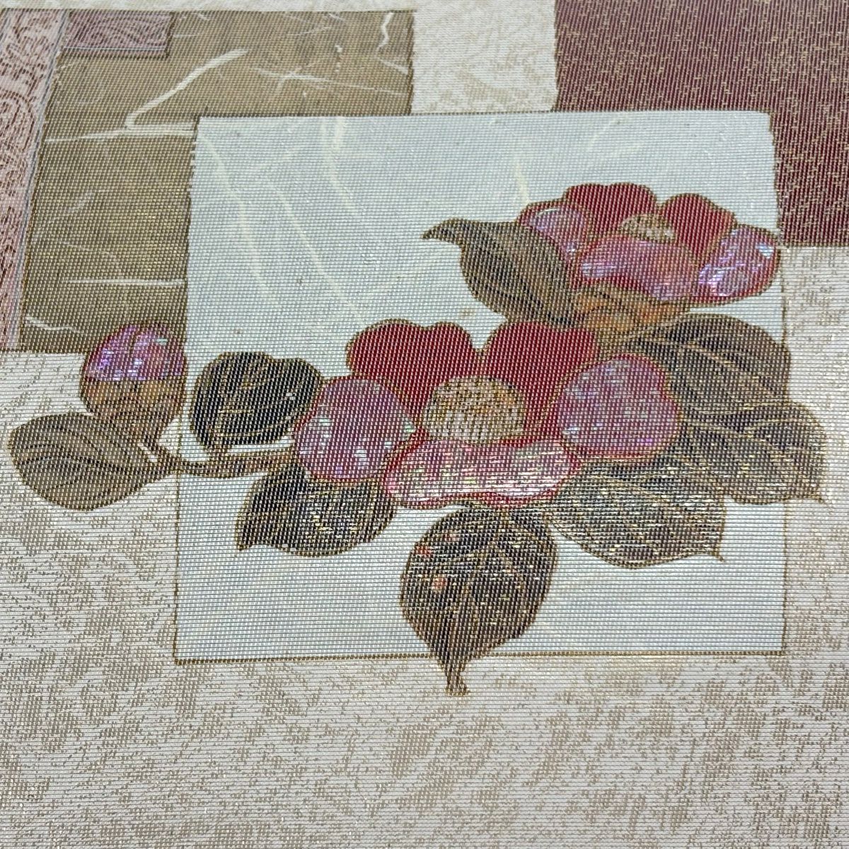 名古屋帶 秀品級 椿 色紙 金金箔 金銀彩 灰白 純蠶絲