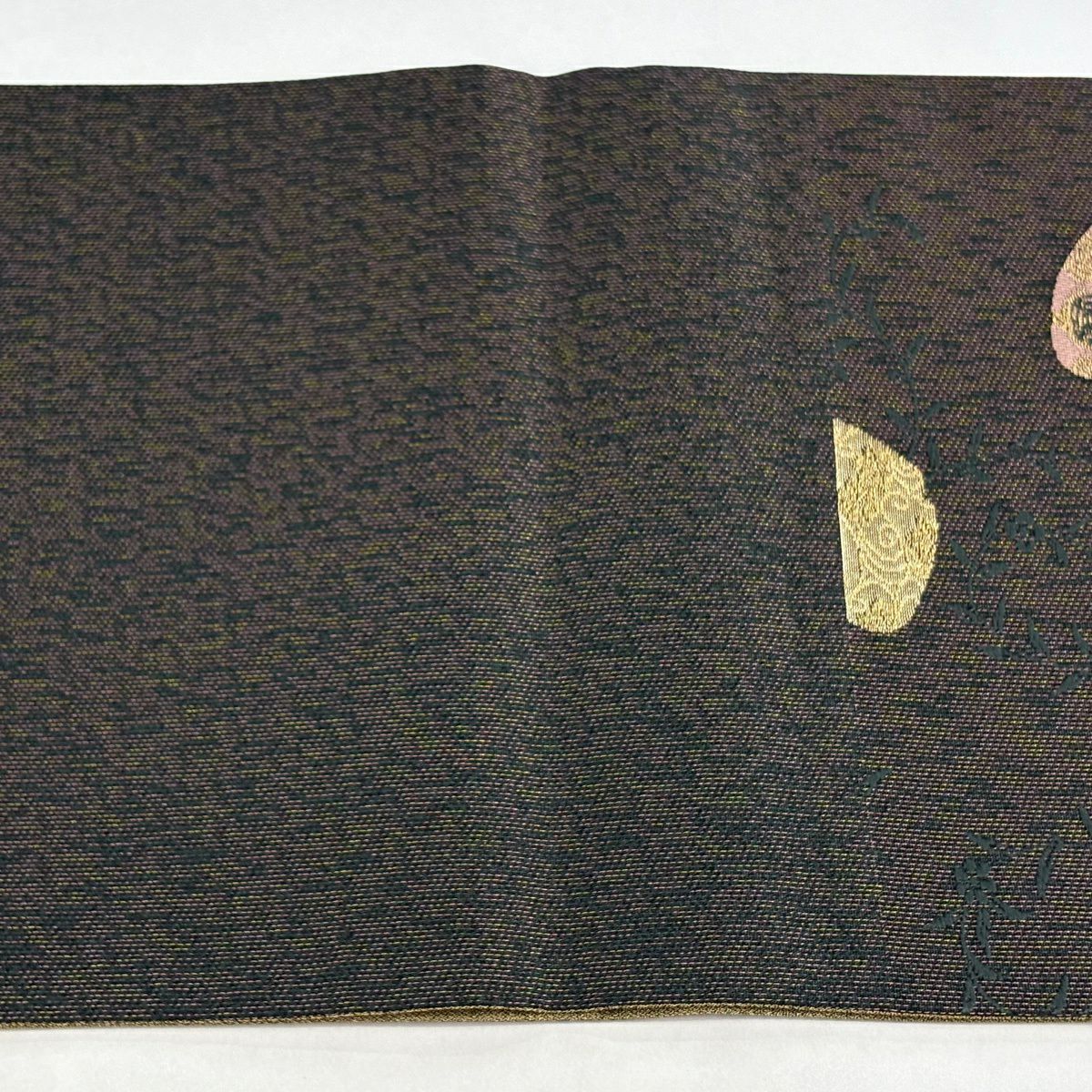 【美品】 袋帶 秀品級 貝合花 金絲 金金箔 茶紫 六通 純蠶絲