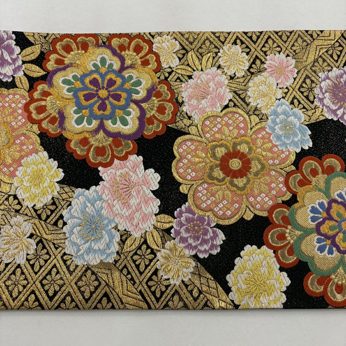 【美品】 袋帶 秀品級 大和 華紋 菱 金絲 唐織 黑 六通 純蠶絲