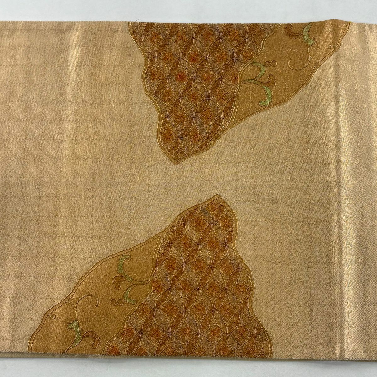 袋帶 秀品級 花鳥 霞 金絲 金銀彩 橙色 大鼓圖案 純蠶絲