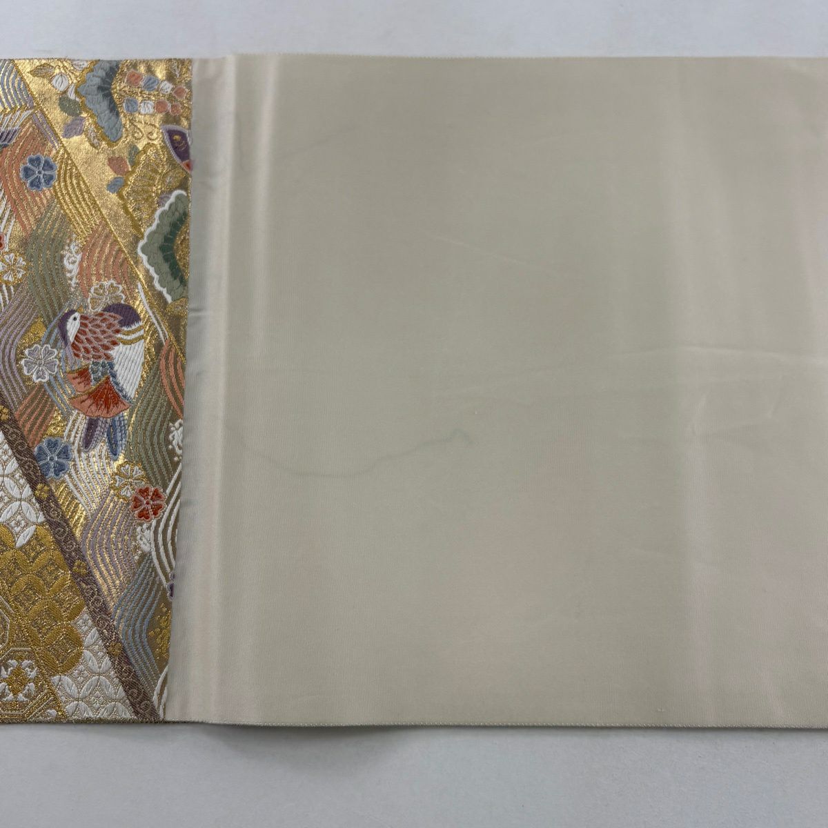【美品】 袋帶 秀品級 關西仕立 華紋 鴛鴦 金絲 金金箔 金色 六通 純蠶絲