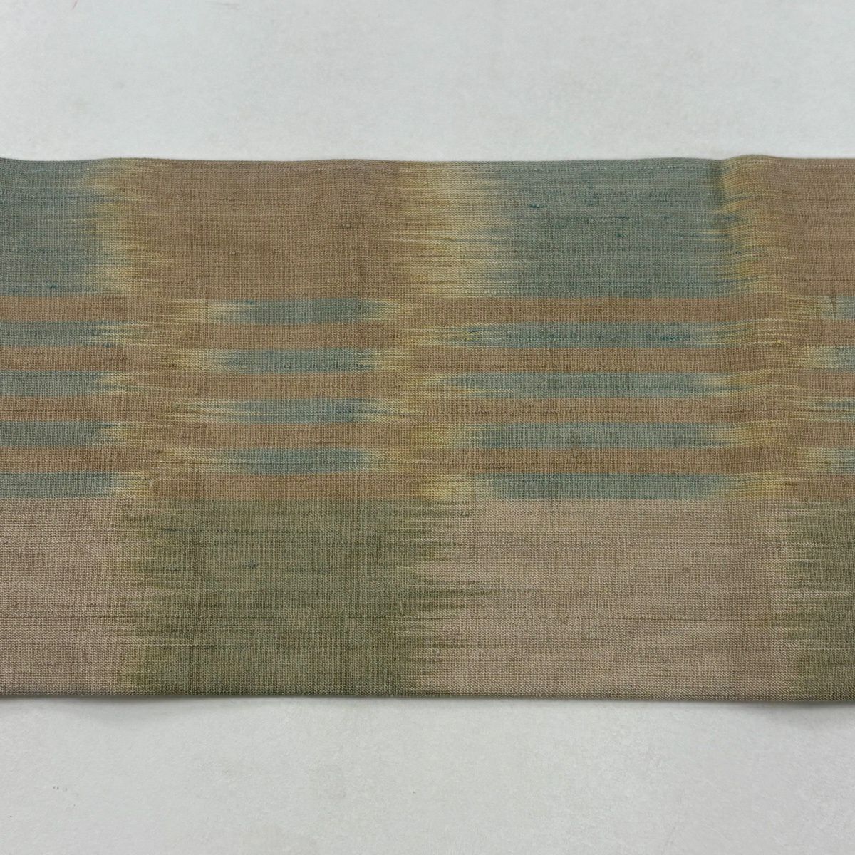【美品】 名古屋帶 優品級 紬織織 條紋 段條紋 淺茶 純蠶絲