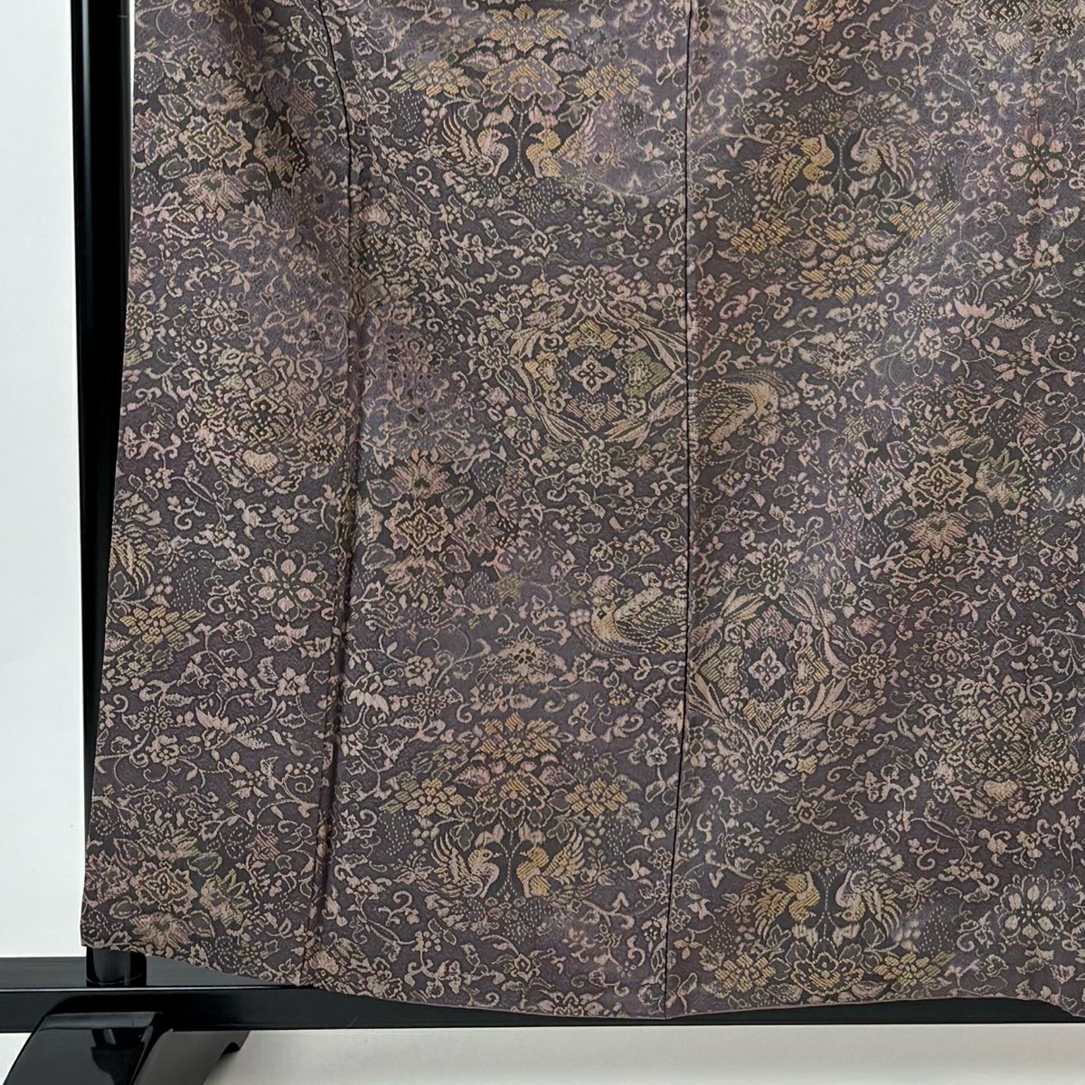 小紋 身長159.5cm 袖長70cm L 雙層 前田仁仙 有落款 向鳥 花唐草紋 灰紫 純蠶絲 逸品級