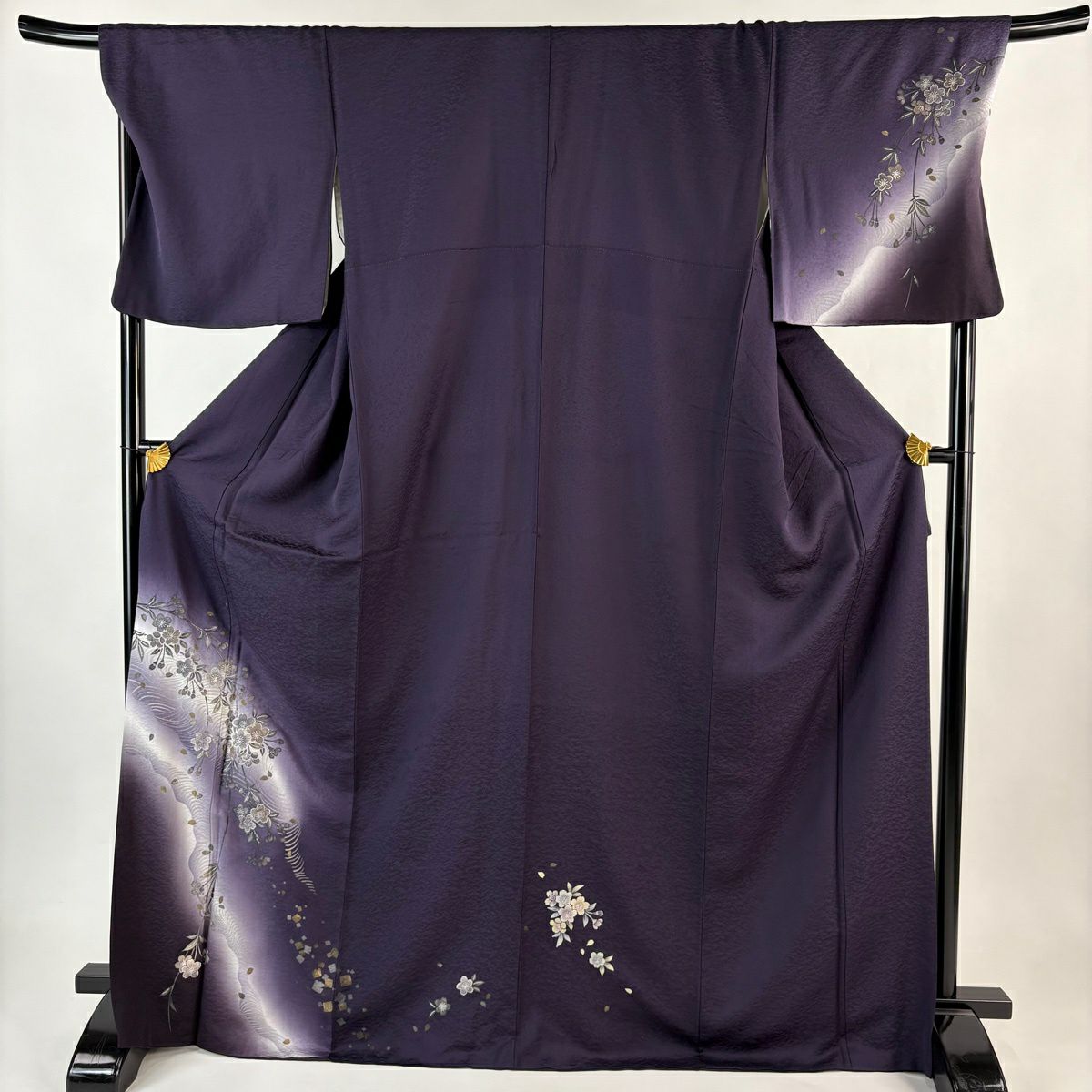付下 身長170.5cm 袖長70cm L 雙層 櫻花 流水 金銀彩 漸層 紫 純蠶絲 逸品級