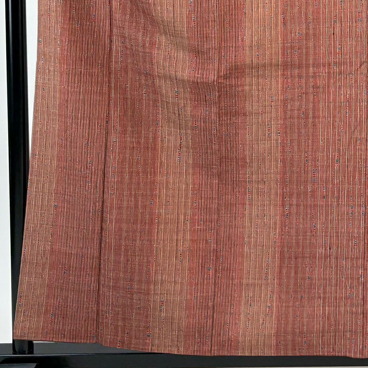 【美品】 小紋 身長160.5cm 袖長63.5cm S 雙層 吉澤與市 證書齊全 縱條 幾何圖案 絞染 紅茶 純蠶絲 逸品級