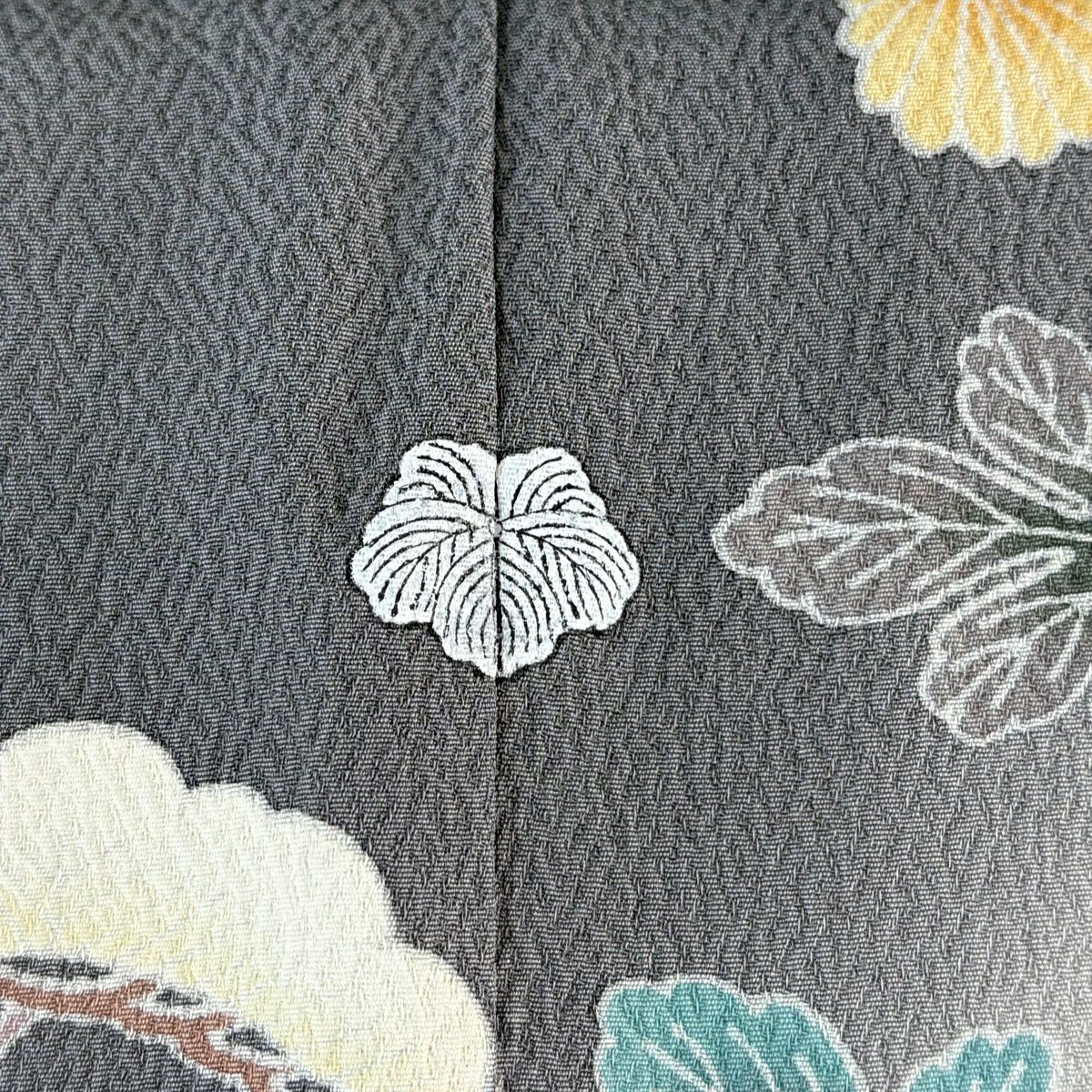 訪問服 身長151.5cm 袖長63cm S 雙層 落款 菊花 松樹梅花 金糸 染分 灰 純蠶絲 逸品級 一つ紋