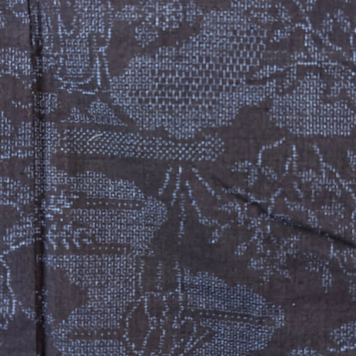 【美品】結城紬織 身長160cm 袖長62.5cm S 雙層 本場結城紬織 證書齊全 人物 雲紋 深藍 純蠶絲 逸品級