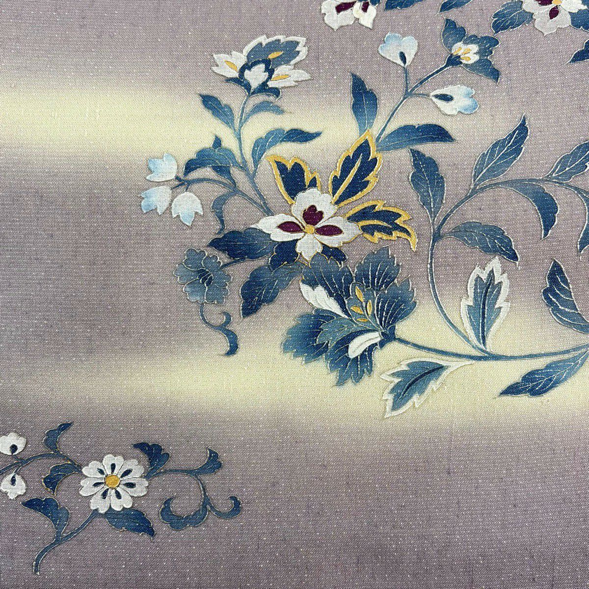 袋帶 秀品級 花唐草紋 霞 金銀彩 金金箔 灰紫 大鼓圖案 純蠶絲