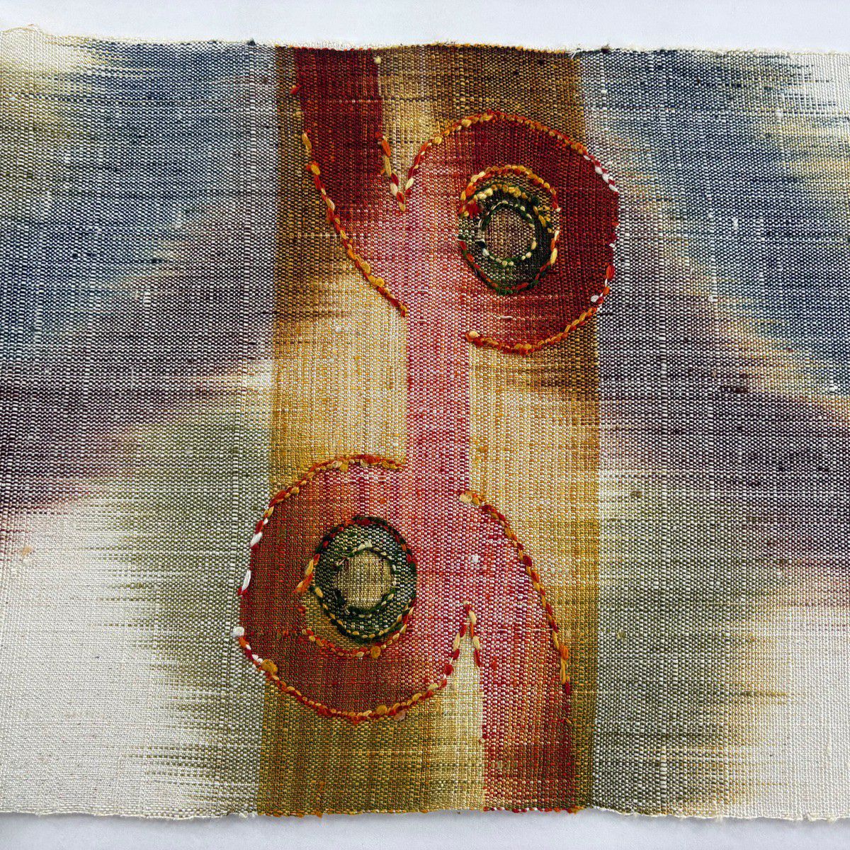 【美品】 名古屋帶 優品級 八寸名古屋帶 松樹葉仕立 紬織織 幾何學 奶油色 純蠶絲