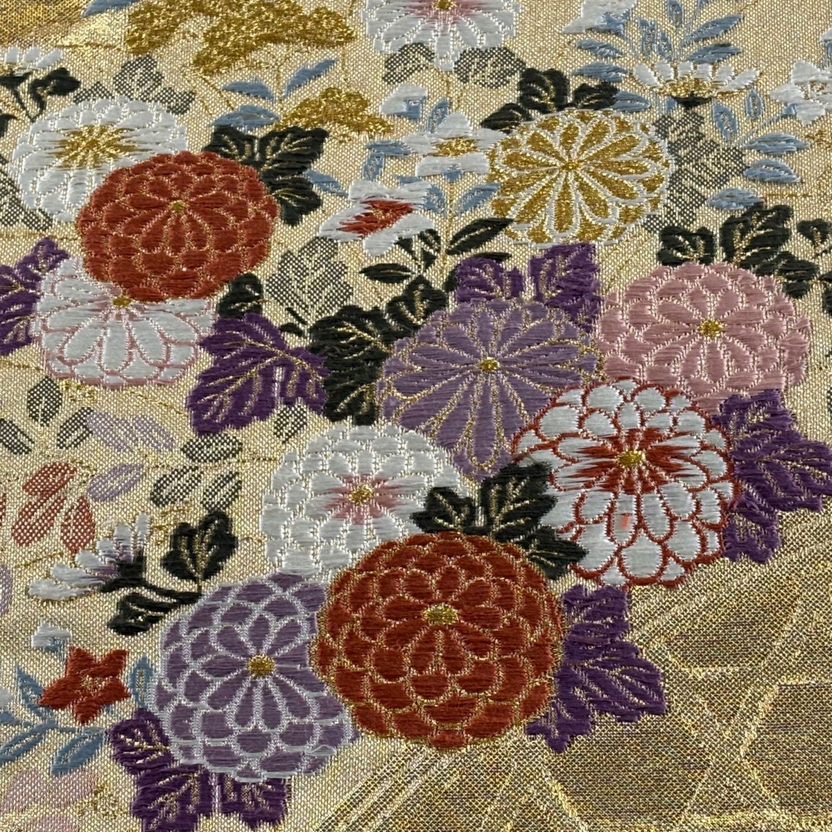【美品】 袋帶 秀品級 菊花 光悅垣 金金箔 金銀彩 金色 六通 純蠶絲