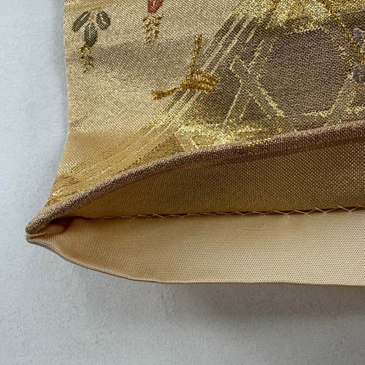 【美品】 袋帶 秀品級 菊花 光悅垣 金金箔 金銀彩 金色 六通 純蠶絲