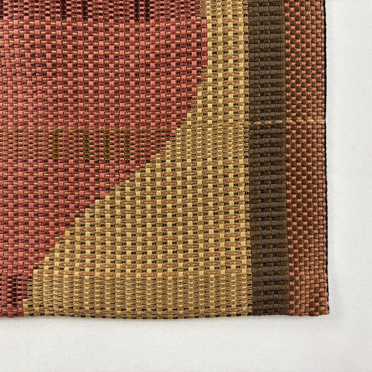 【美品】名古屋帶 秀品級 幾何學 紅茶 純蠶絲