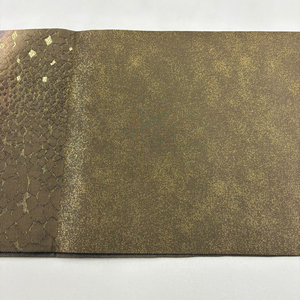 【美品】 袋帶 名品級 石畳 霞 金絲 金金箔 焦茶 六通 純蠶絲