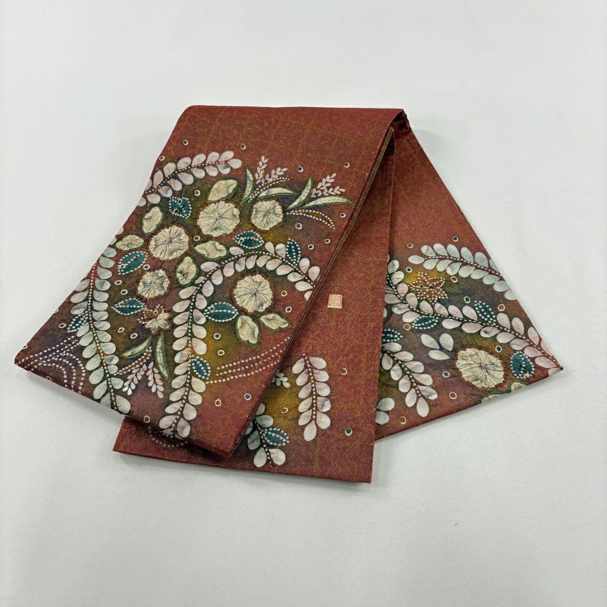 【美品】 袋帶 名品級 附落款 辻花染 金通 紅茶 お太鼓圖案 純蠶絲