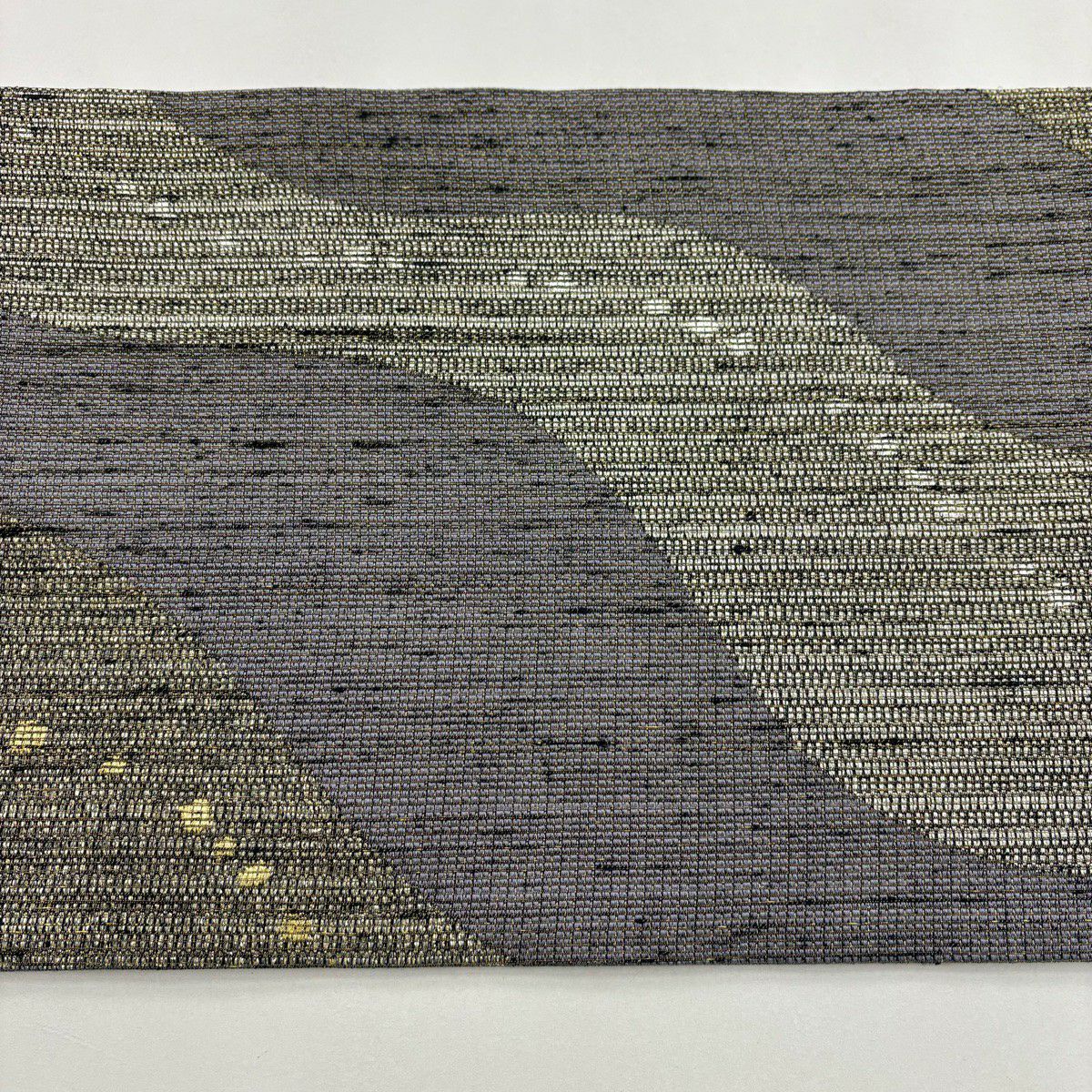 【美品】 袋帶 名品級 霞 幾何學 金銀彩 金金箔 灰紫 六通 純蠶絲