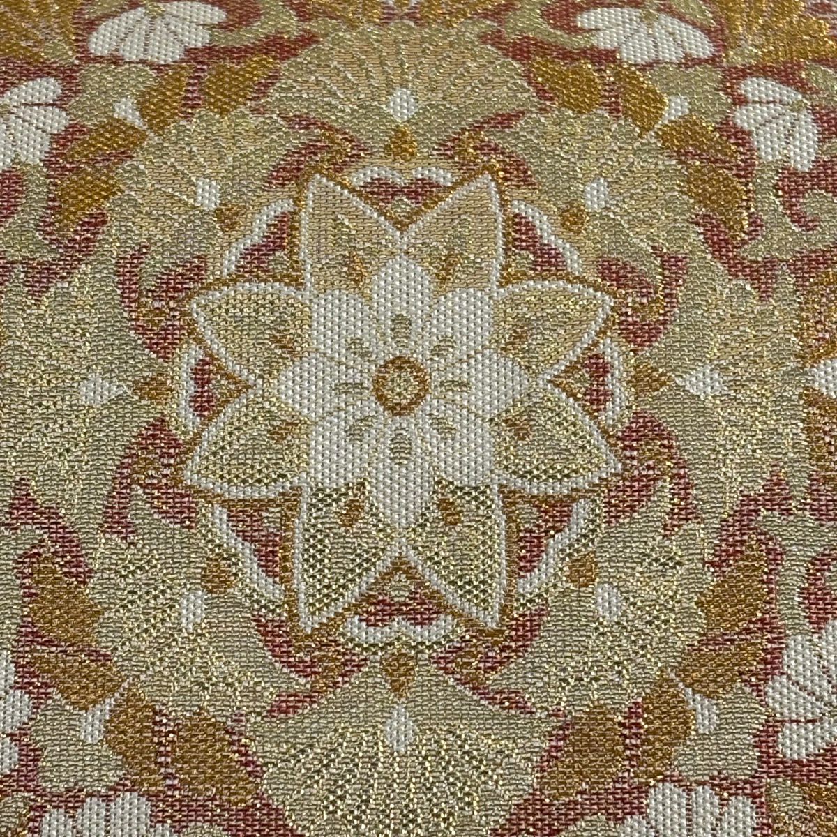 【美品】 袋帶 秀品級 菱天井精華紋 金絲 金金箔 米色 六通 純蠶絲