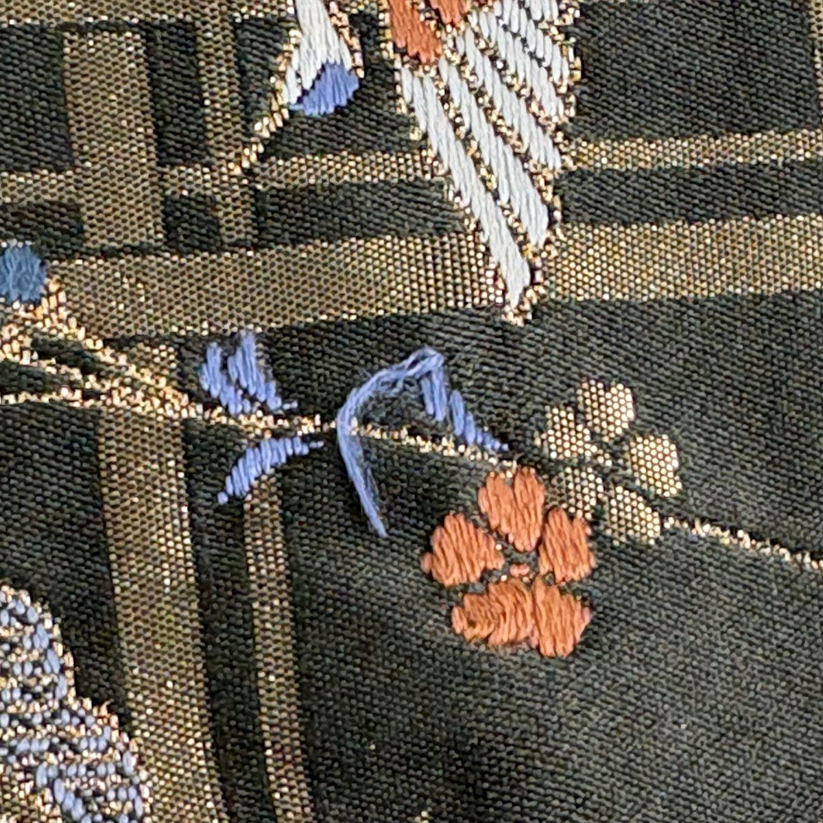 袋帶 秀品級 松樹竹子梅花 仙鶴 金糸 金金箔 灰綠 六通 純蠶絲