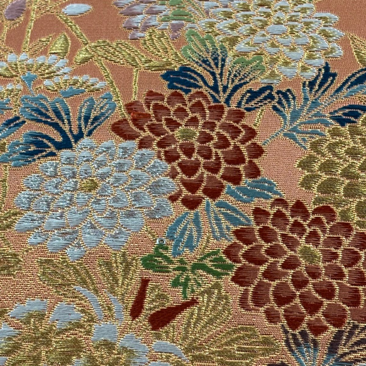 【美品】 袋帶 秀品級 秋草 鳥 金銀彩 金金箔 紅茶 六通 純蠶絲