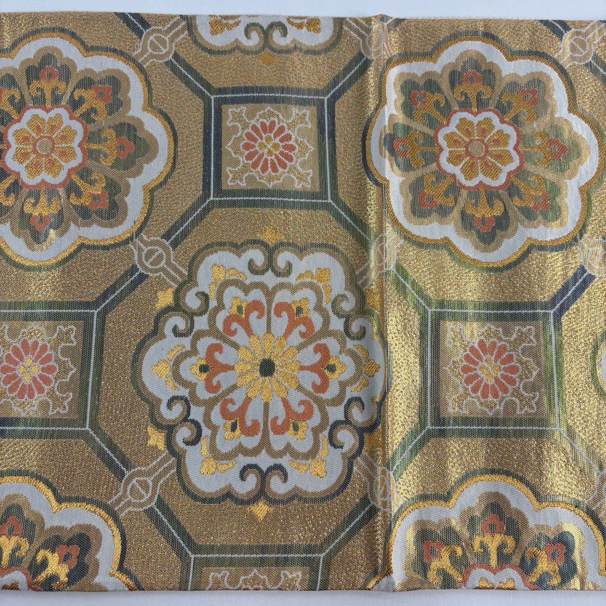 【美品】 袋帶 秀品級 蜀江華紋 金絲 金金箔 金色 六通 純蠶絲