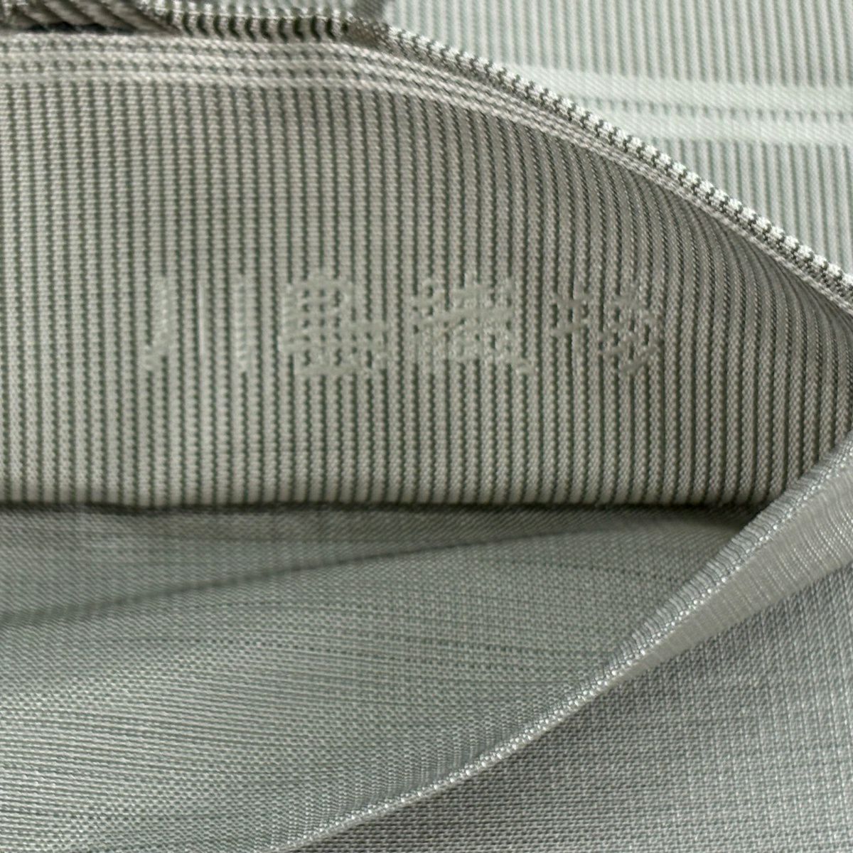 【美品】 袋帶 逸品級 川島織物 落款あり 草花紋紋 よろけ縞 モール織 灰 深藍 六通 純蠶絲