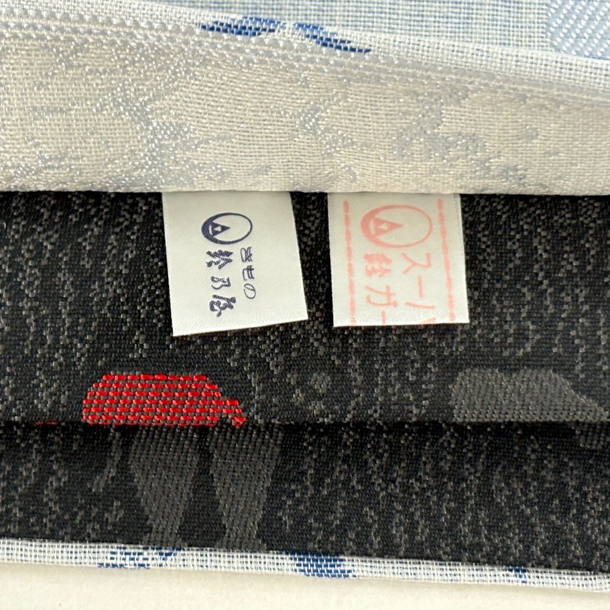 【美品】 袋帶 逸品級 鈴乃屋 幾何學 段紋 水藍色 六通 純蠶絲