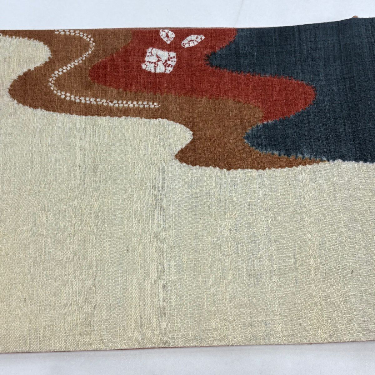 【美品】 袋帶 名古屋帶 逸品級 渡文 紬織織 比翼仕立 草花紋紋 雲文 絞染 染分 紅茶 純蠶絲