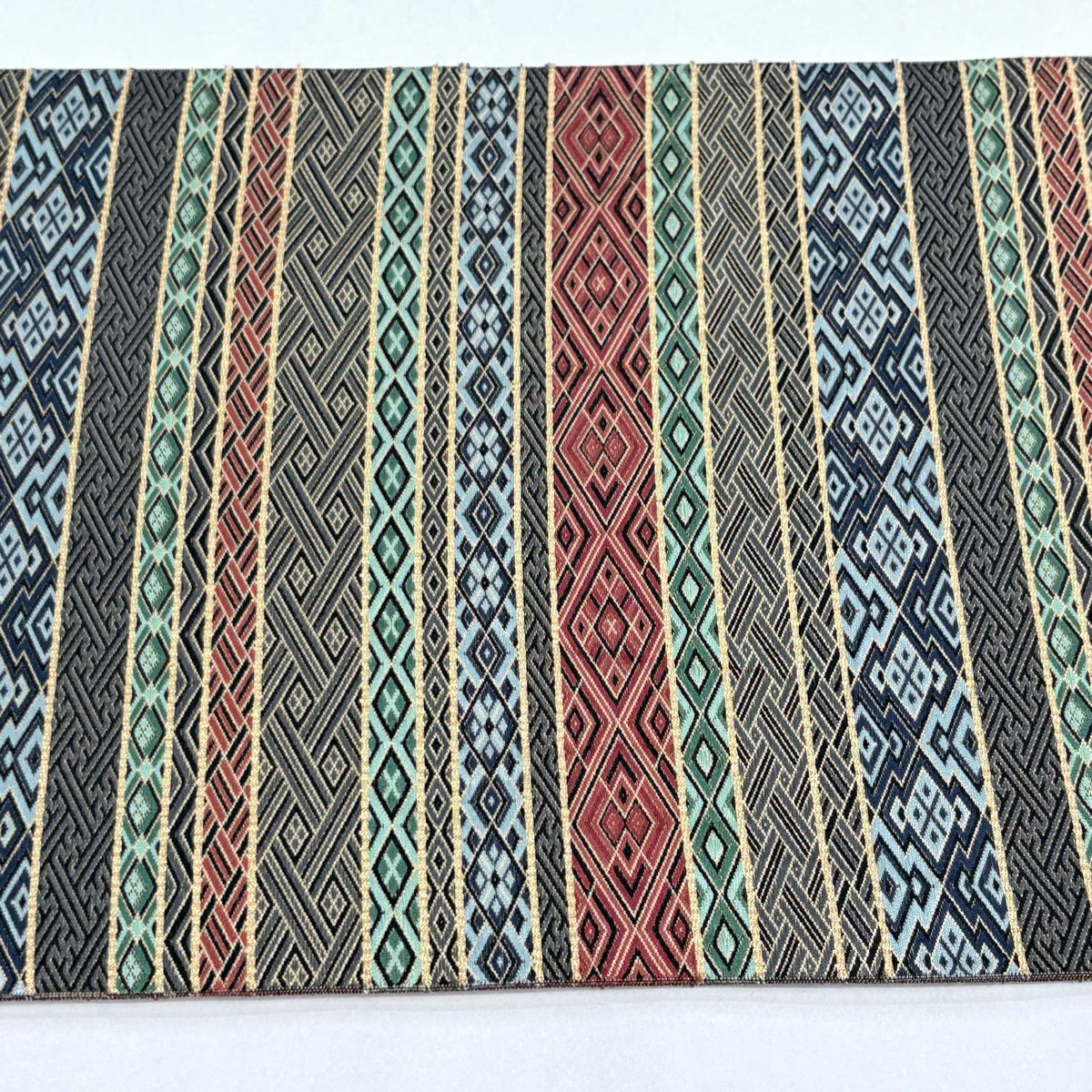 【美品】 袋帶 逸品級 落款あり 証紙あり 小森草木染工房 博多織 佐賀錦 段紋 菱 金金箔 金絲 灰色 全通 純蠶絲