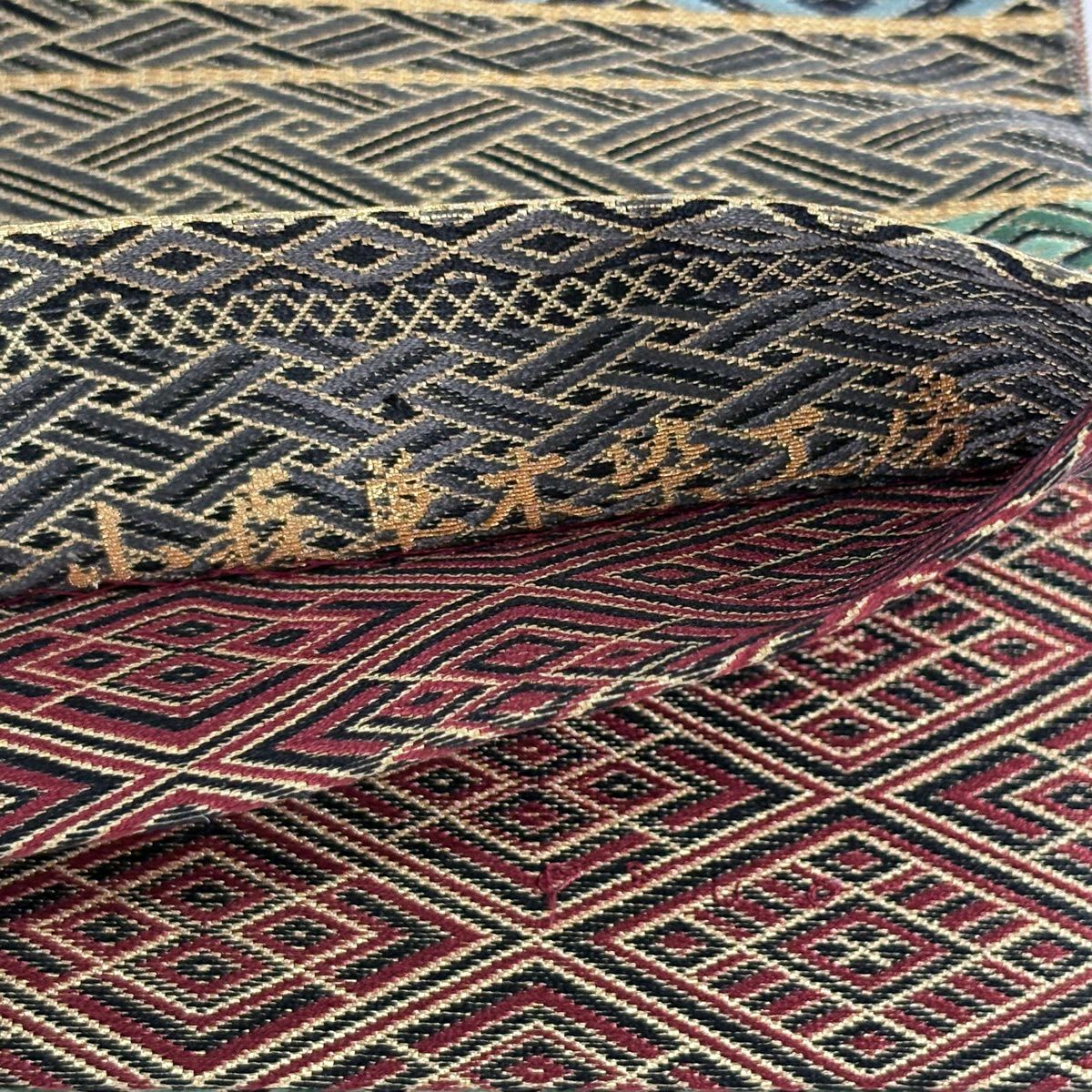 【美品】 袋帶 逸品級 落款あり 証紙あり 小森草木染工房 博多織 佐賀錦 段紋 菱 金金箔 金絲 灰色 全通 純蠶絲