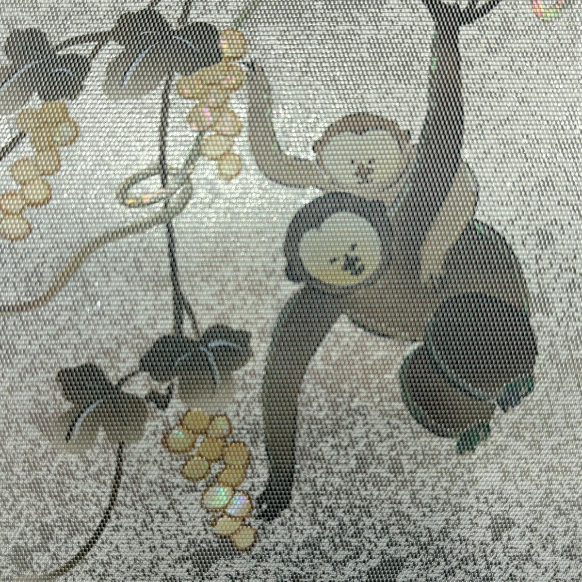 名古屋帶 名品級 猿 葡萄 螺鈿金金箔 銀色 純蠶絲