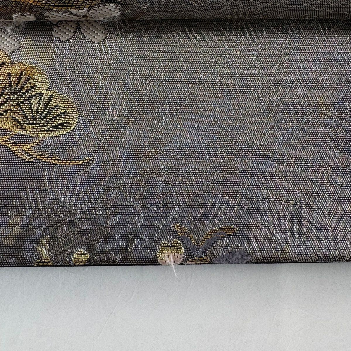 袋帶 名品級 仙鶴 草花紋 金銀彩 金金箔 銀 六通 純蠶絲