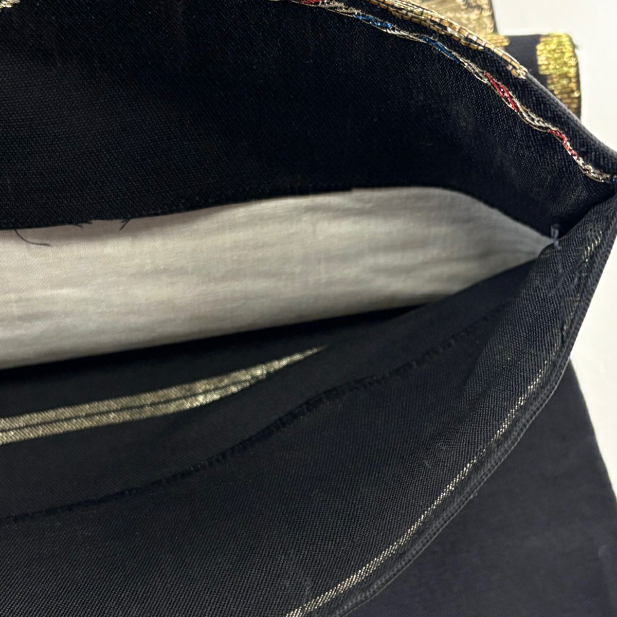 袋帶 名品級 花唐草紋 金金箔 金線 黑 六通 純蠶絲