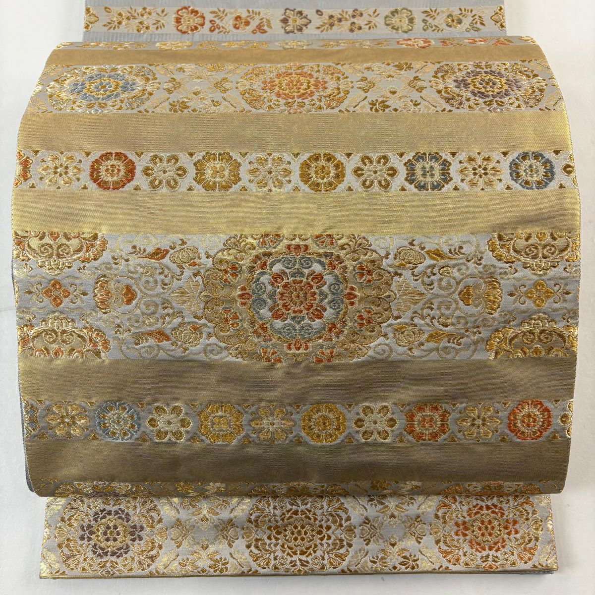 【美品】 袋帶 名品級 正倉院間道 華紋 金絲 金金箔 金色 大鼓圖案 純蠶絲
