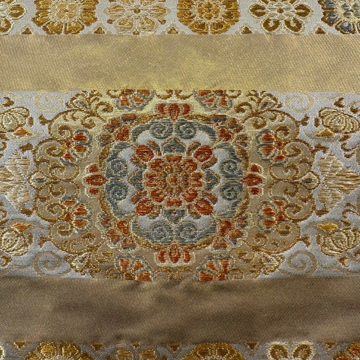 【美品】 袋帶 名品級 正倉院間道 華紋 金絲 金金箔 金色 大鼓圖案 純蠶絲