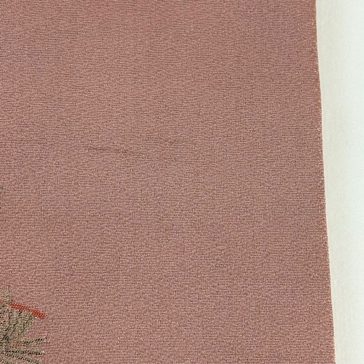 【美品】 名古屋帶 優品級 扇子子 松樹樹 銀線 金金箔 小豆色 純蠶絲
