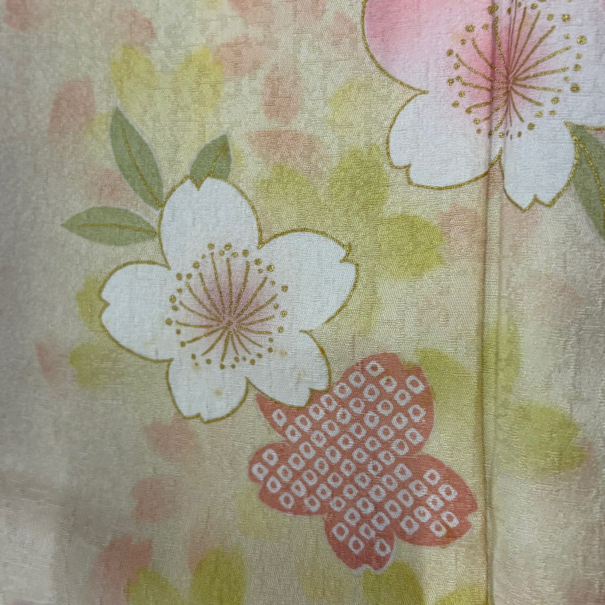 振袖禮服 身長167.5cm 袖長69.5cm L 雙層 櫻花 菊花花 金銀彩 漸層 紅 純蠶絲 優品級