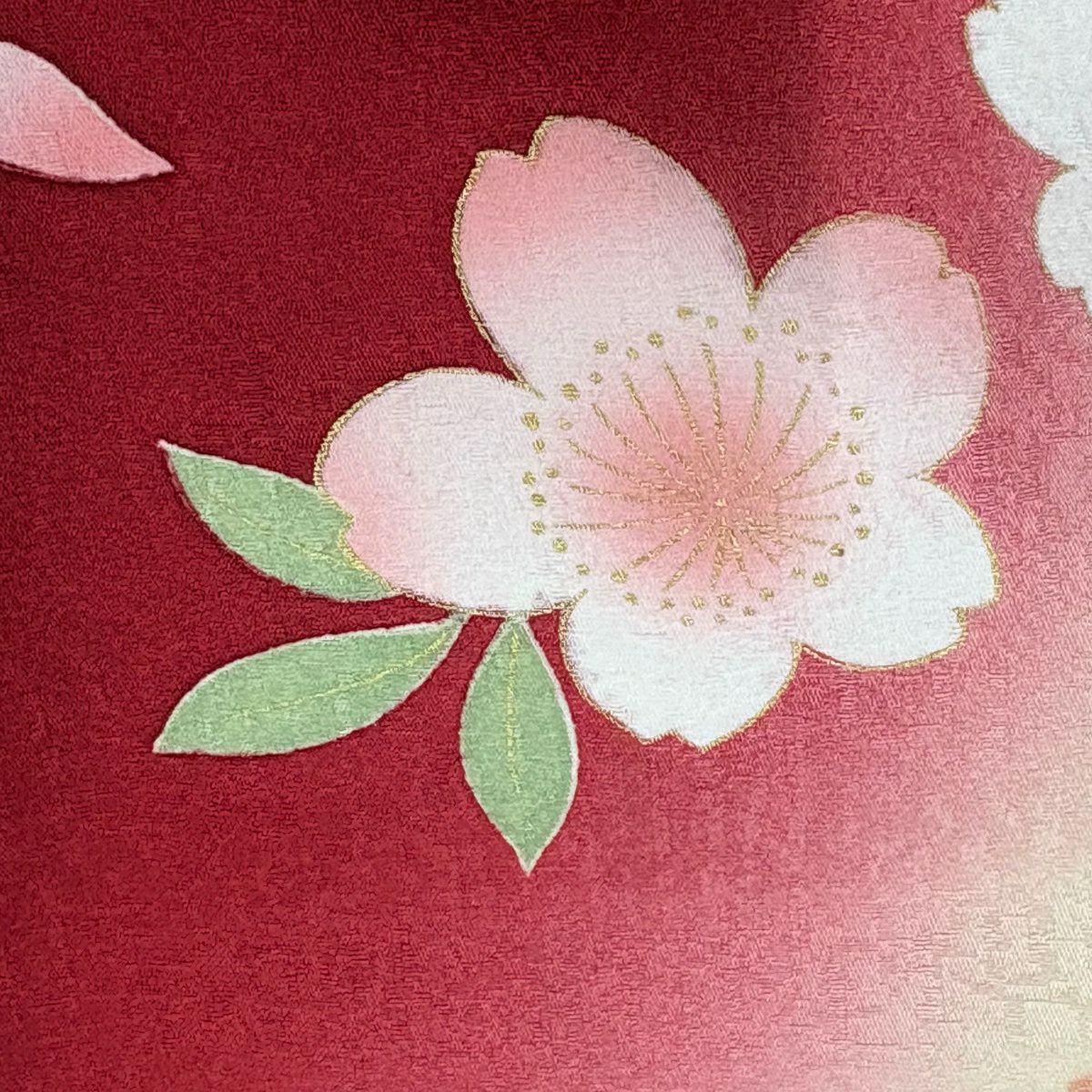 振袖禮服 身長167.5cm 袖長69.5cm L 雙層 櫻花 菊花花 金銀彩 漸層 紅 純蠶絲 優品級
